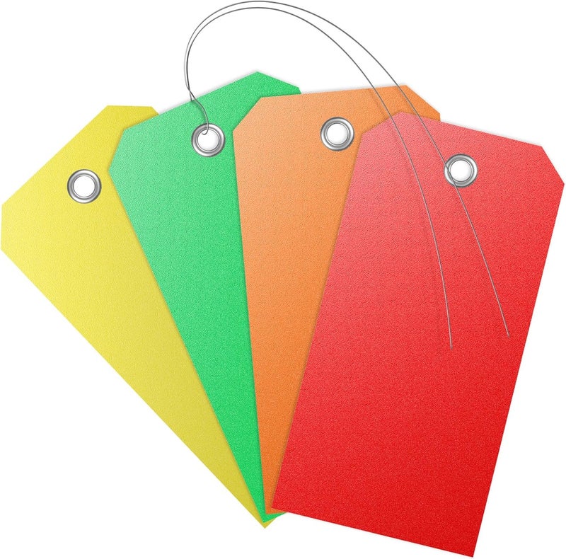 Uniclife 120 Pcs Plastic Tags for Labeling 4 Colors, 4.7"x 2.36" Plastic Shipping Tag with Wire Writable Waterproof Tag Price Tags with Reinforced Eyelet Blank Hang Label for Luggage - Image 1